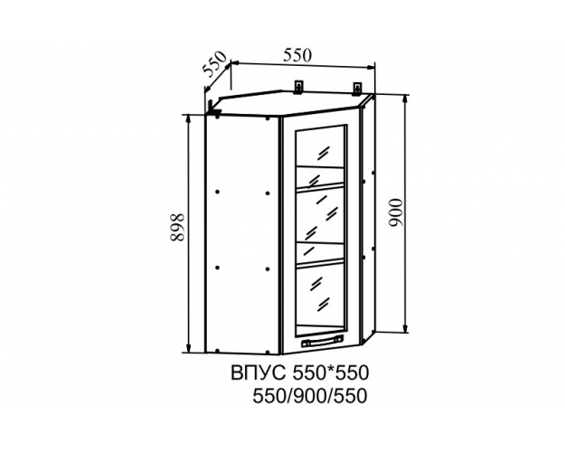 Гарда ВПУС 550 шкаф верхний угловой со стеклом высокий (Белый Эмалит/корпус Серый)