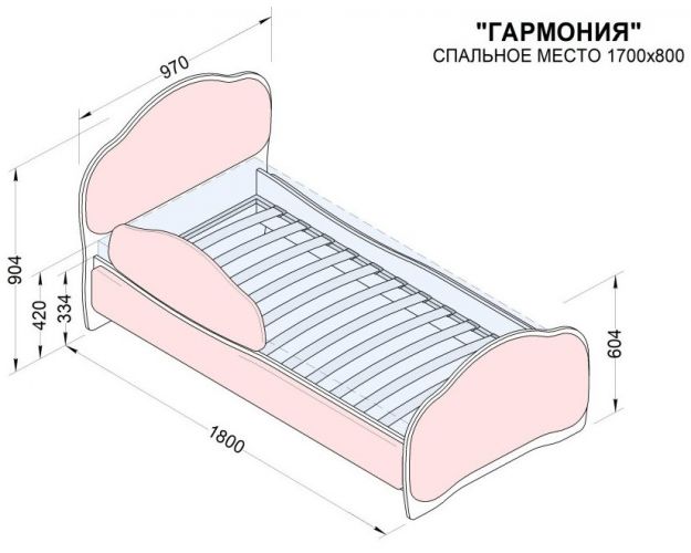 Кровать 170 Гармония 18 Бордовый (мягкий бортик)